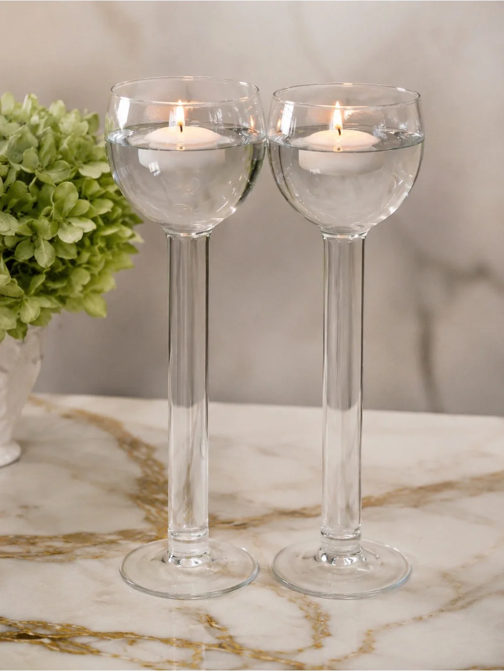 Crate&Barrel Tall Hollow Stem Glass Floating Candle Holders Pair
